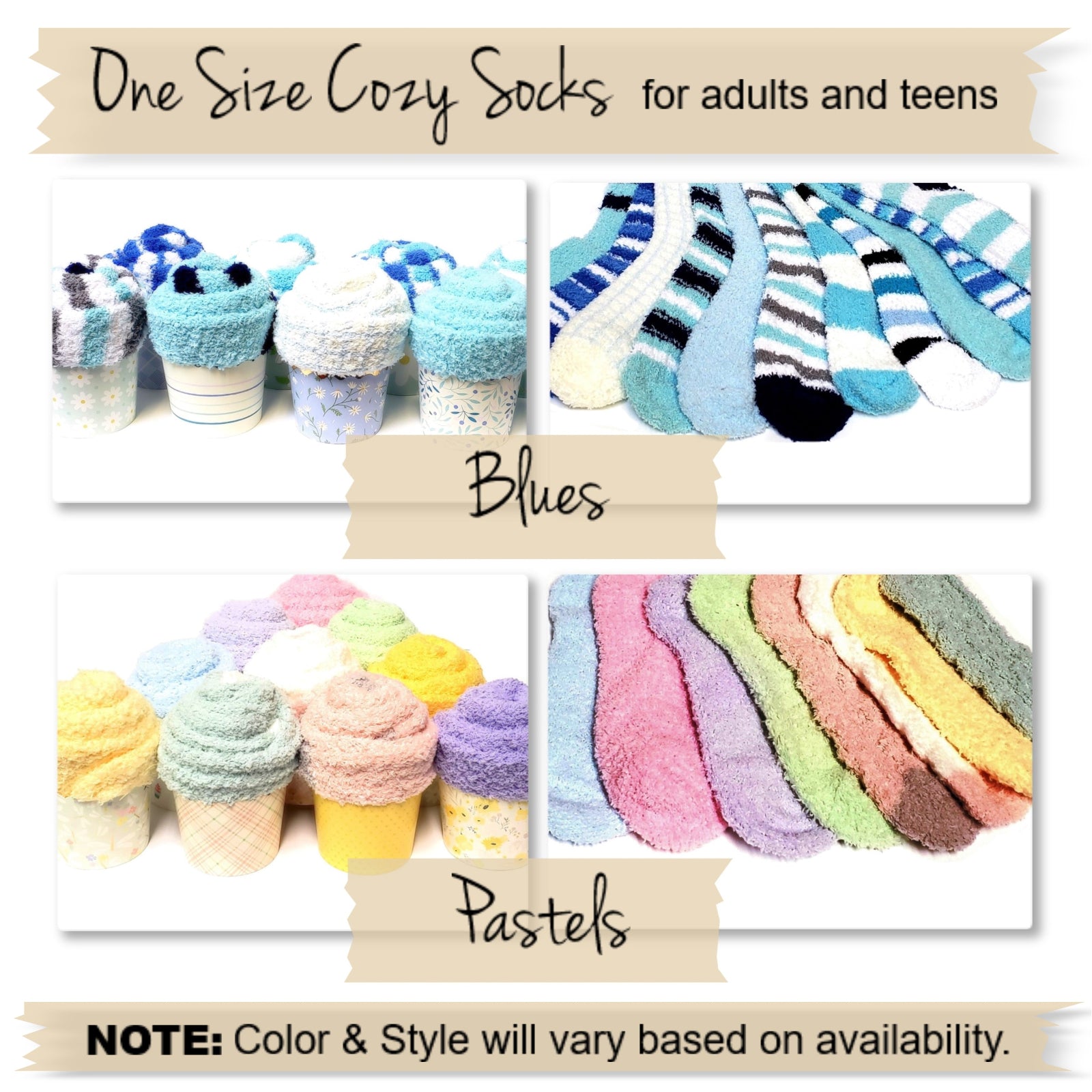Blue and Pastel colors Fuzzy Cupcake Socks Gift Favors for Guests
