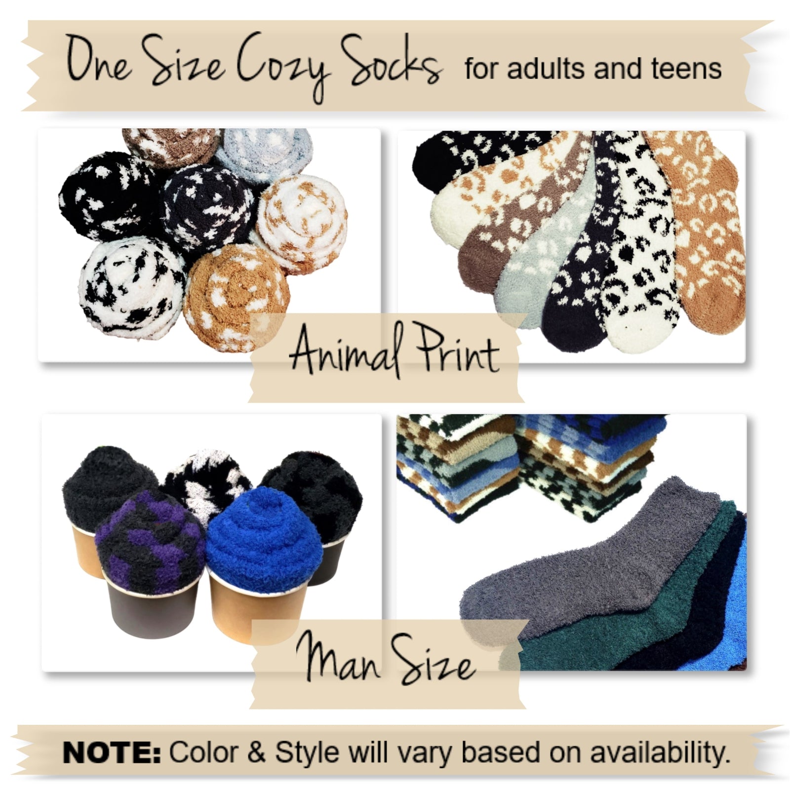 Animal Print and Men Size Fuzzy Cupcake Socks Gift Favors for Guests