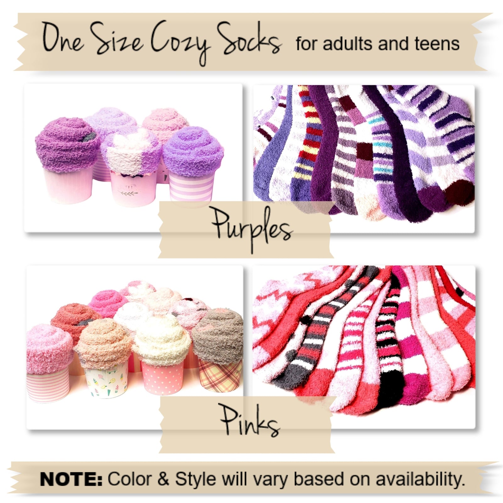 Pink and purple Fuzzy Cupcake Socks Gift Favors for Guests