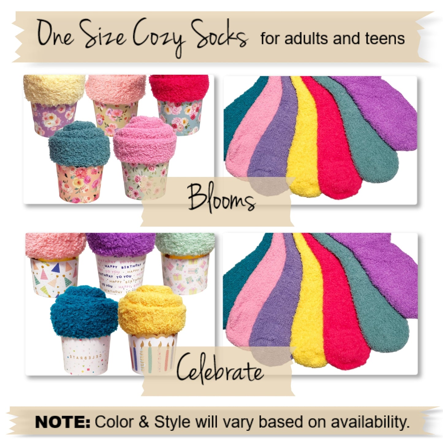 Floral Fuzzy Cupcake Socks Birthday Party Gift Favors for Guests