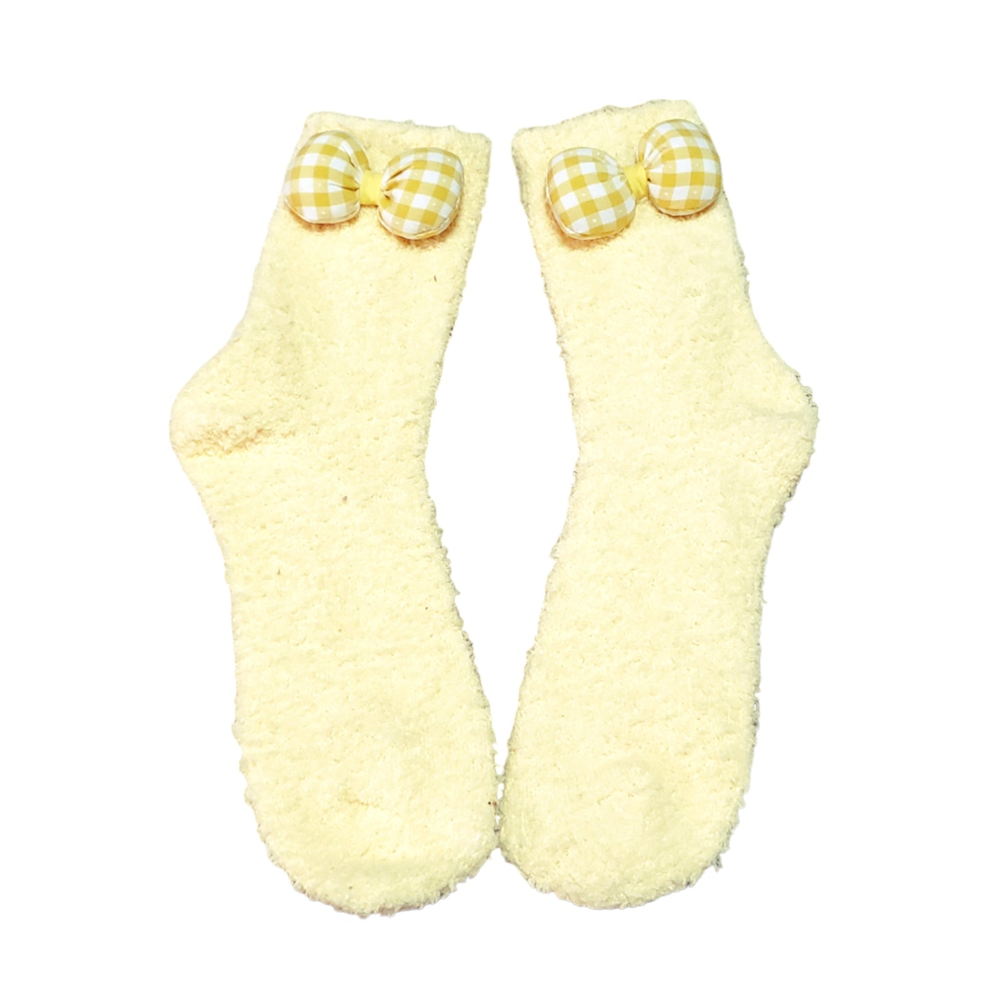 Yellow Bow fuzzy socks for adults and teens