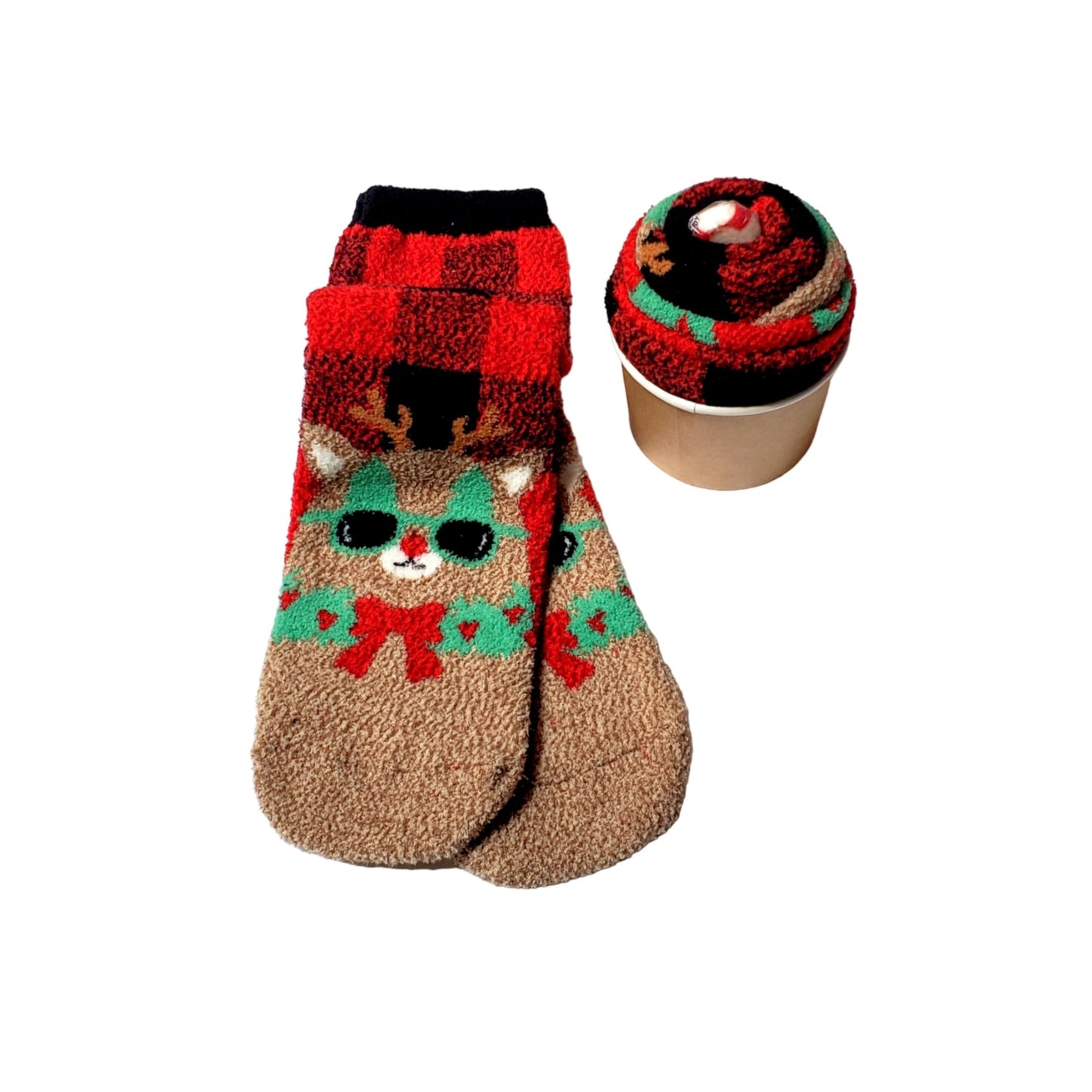 Cat-deer Christmas Socks