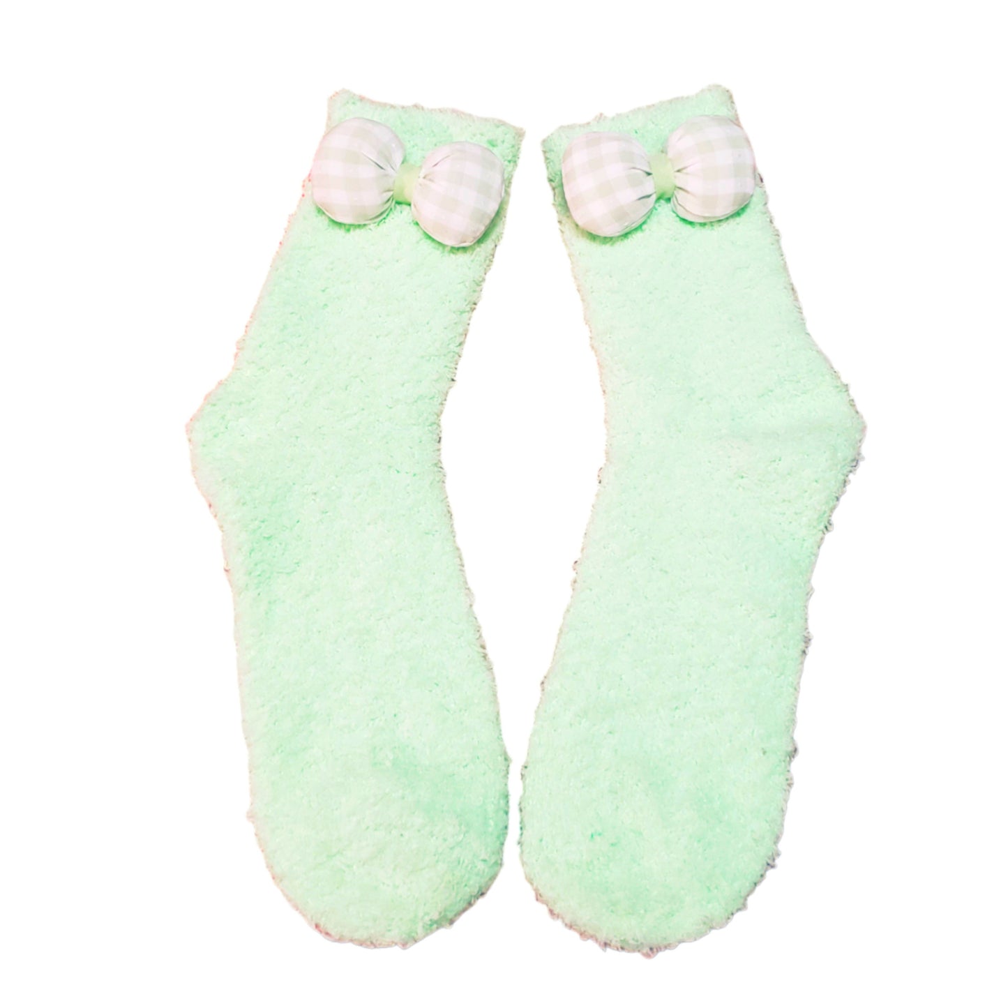 Green Bow fuzzy socks for adults and teens