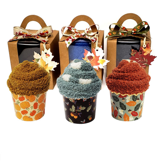 Thanksgiving Gift Box - Fuzzy Socks Cupcake. Thank you gift for adults and teens