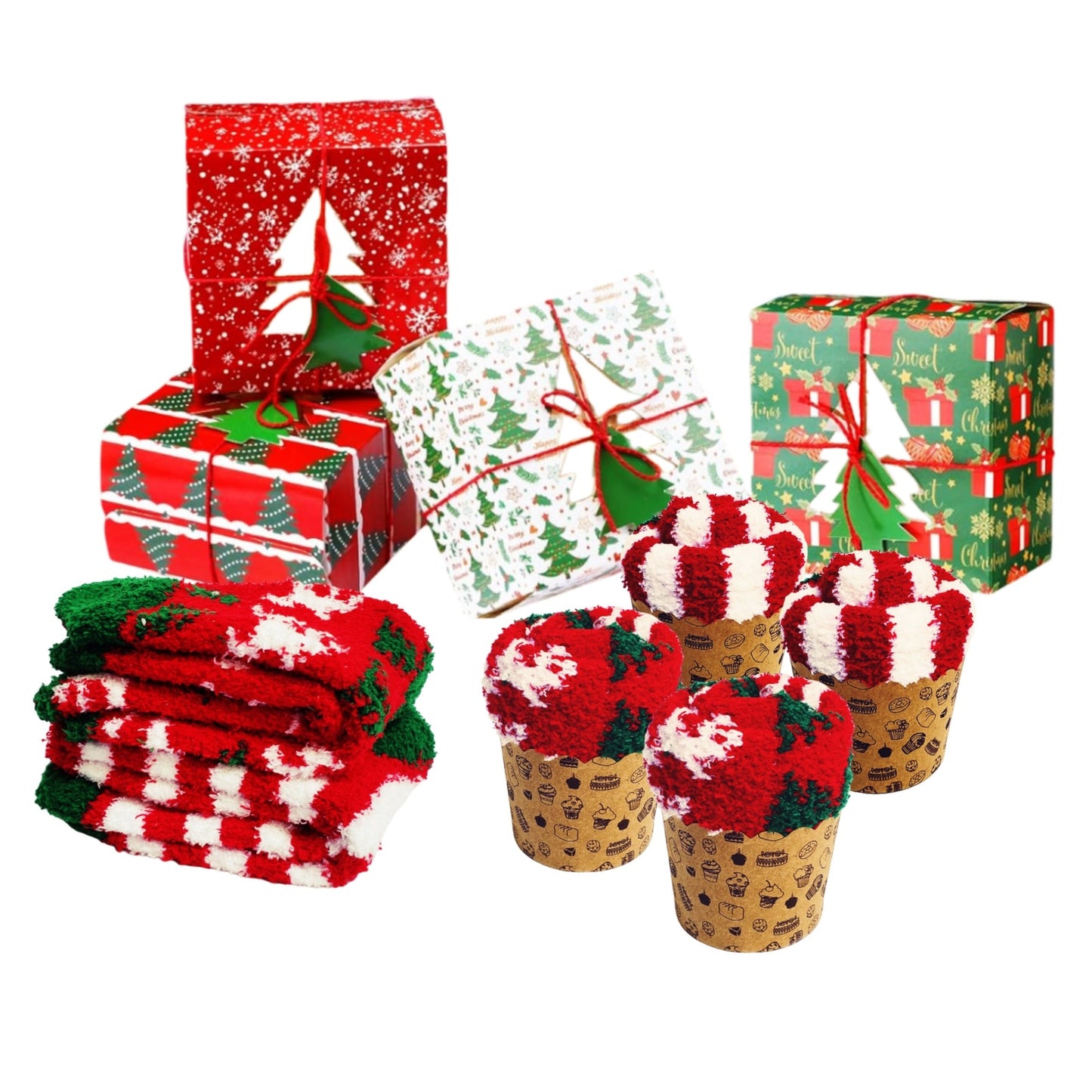 Christmas Gift Box, 2 Pairs Cozy Socks for Adult Men & Women