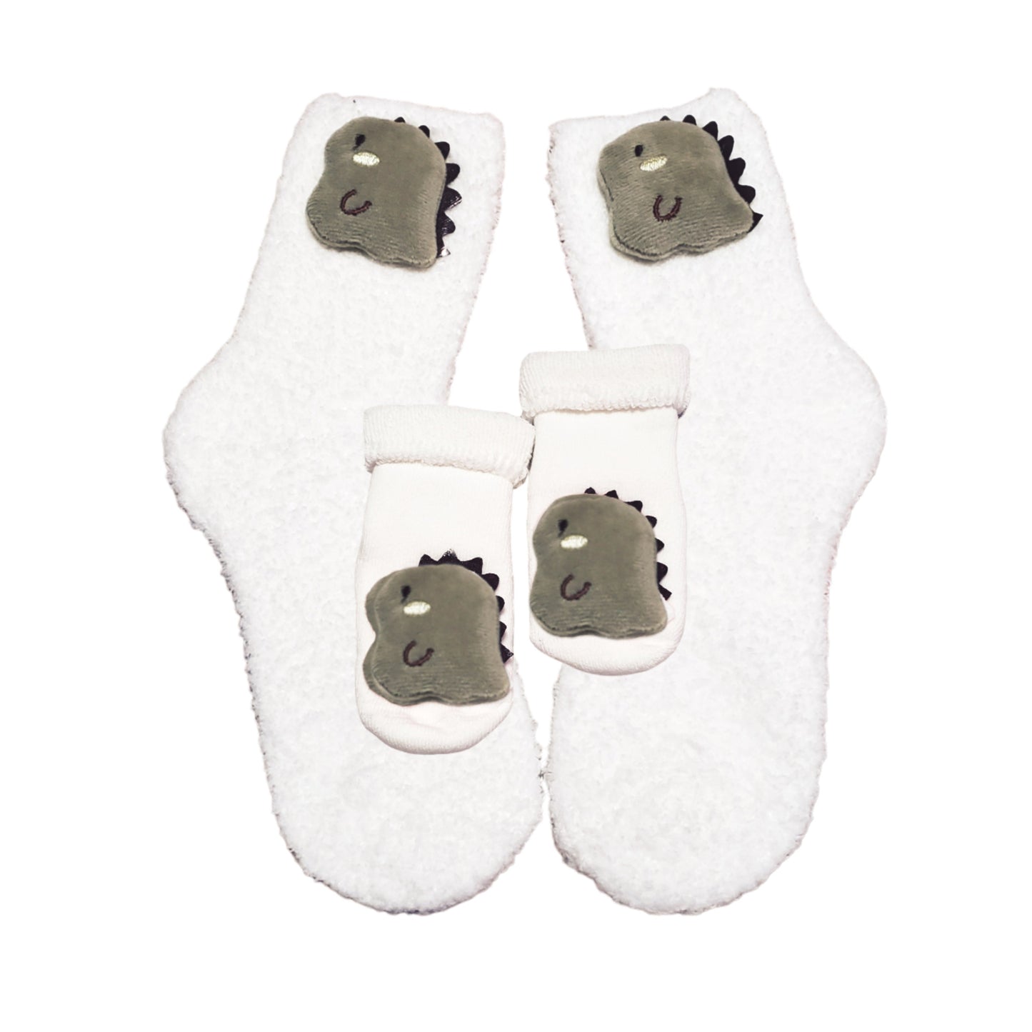Green Dinosaur Cozy Matching Socks for adults and babies