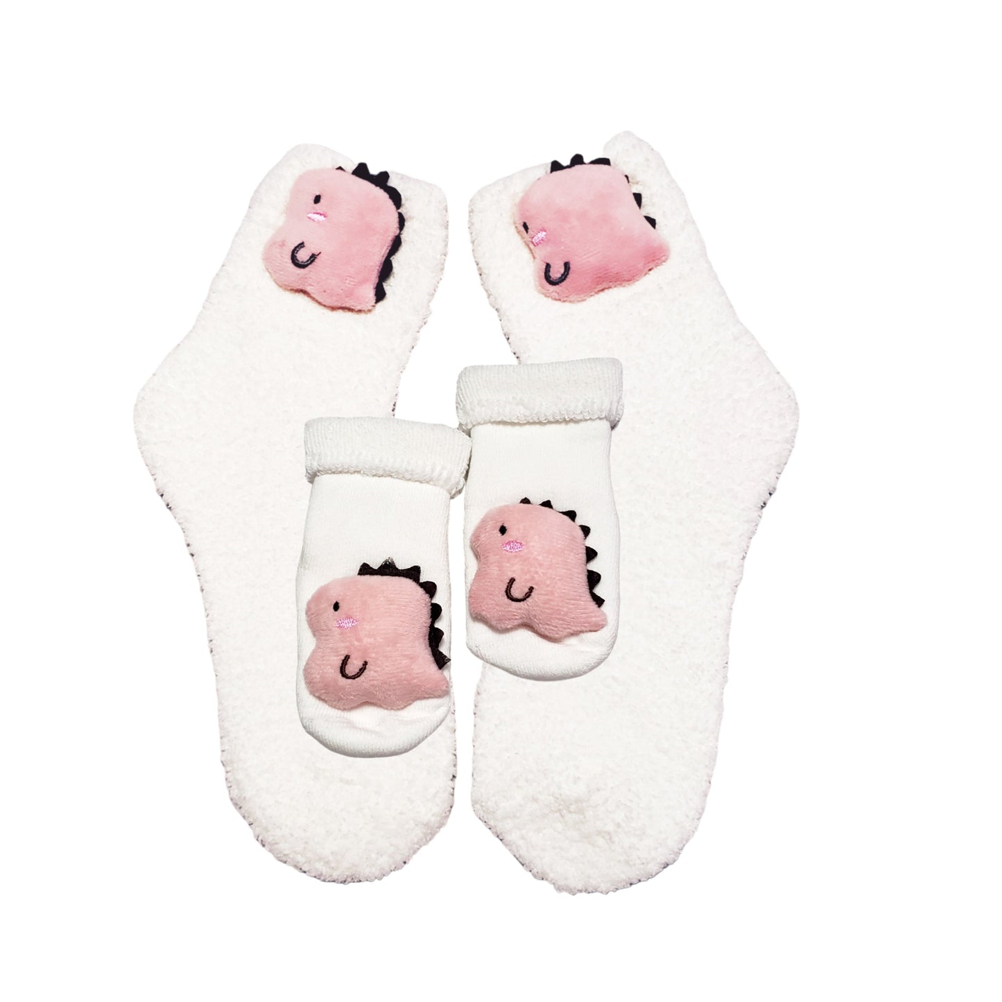 Pink Dinosaur Cozy Matching Socks for Adult and baby