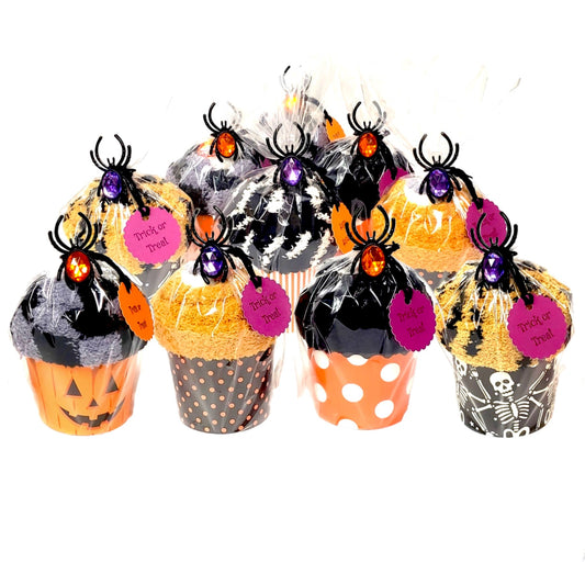Halloween Cupcake Socks with spider ring. Halloween Favors for adults and teens