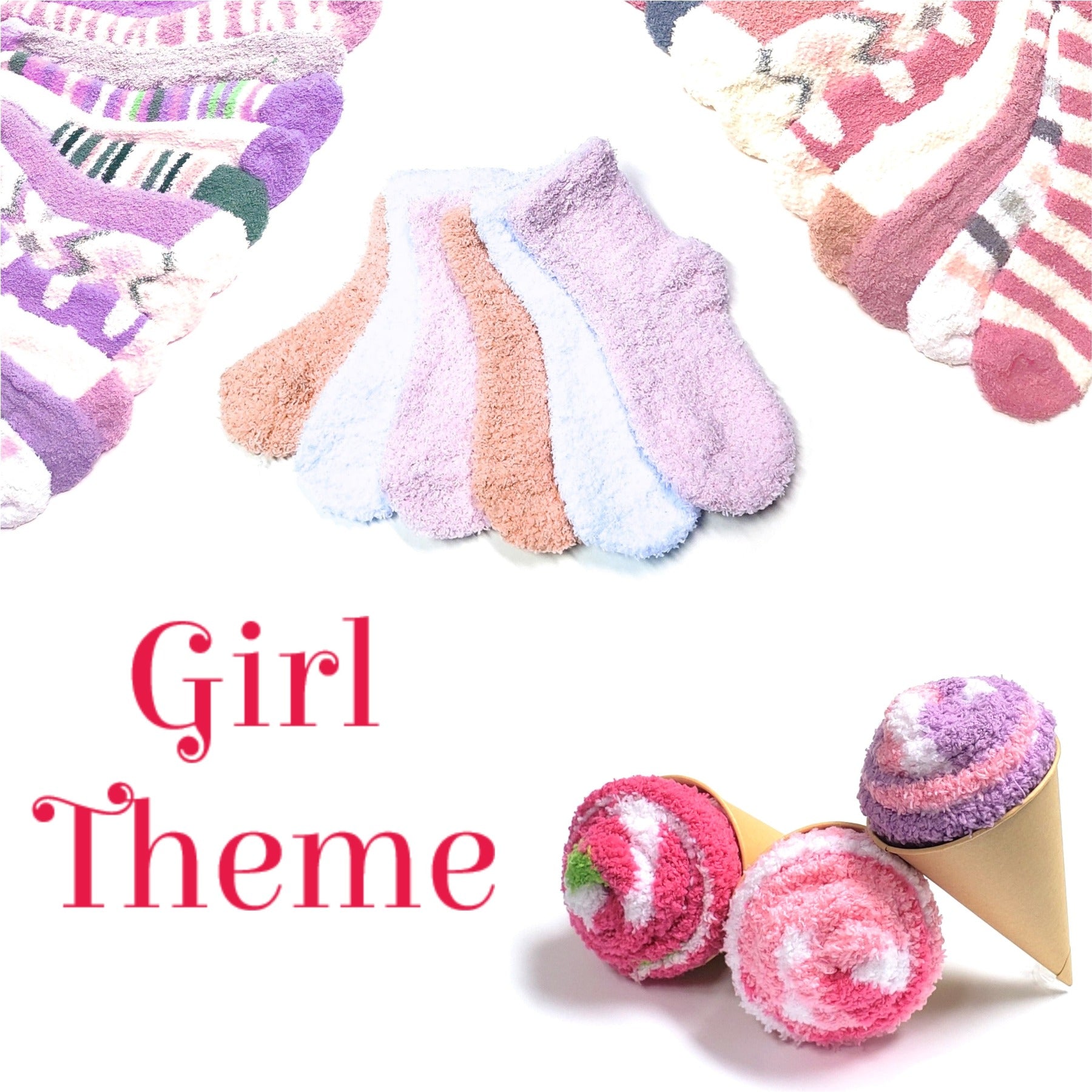 Pink baby fuzzy socks ice cream cones