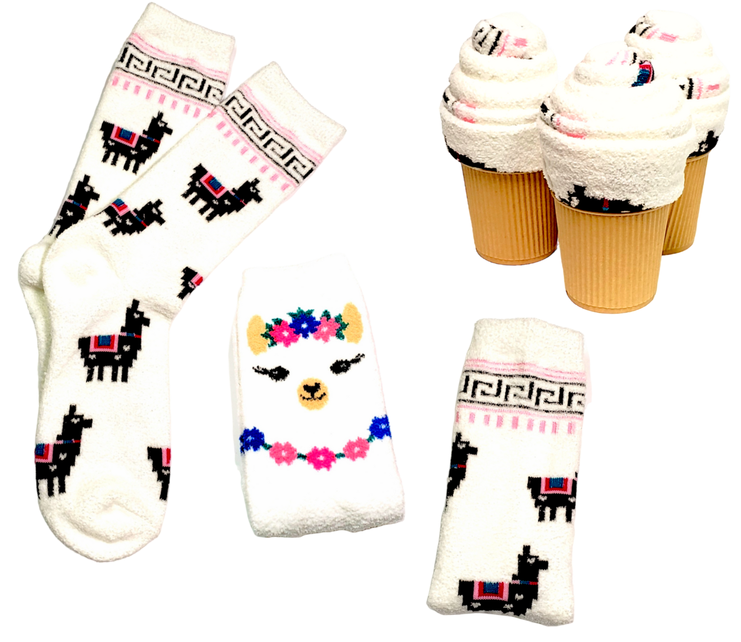 llama theme Ice Cream Cone socks for women and teen girls