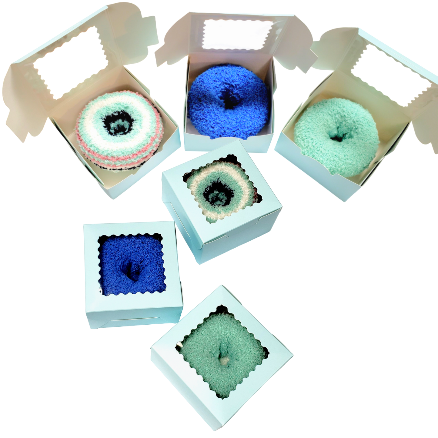 Blue Fuzzy Socks Donuts mini gift boxes