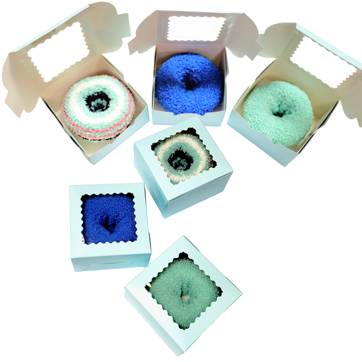 Blue Fuzzy Socks Donuts mini gift boxes