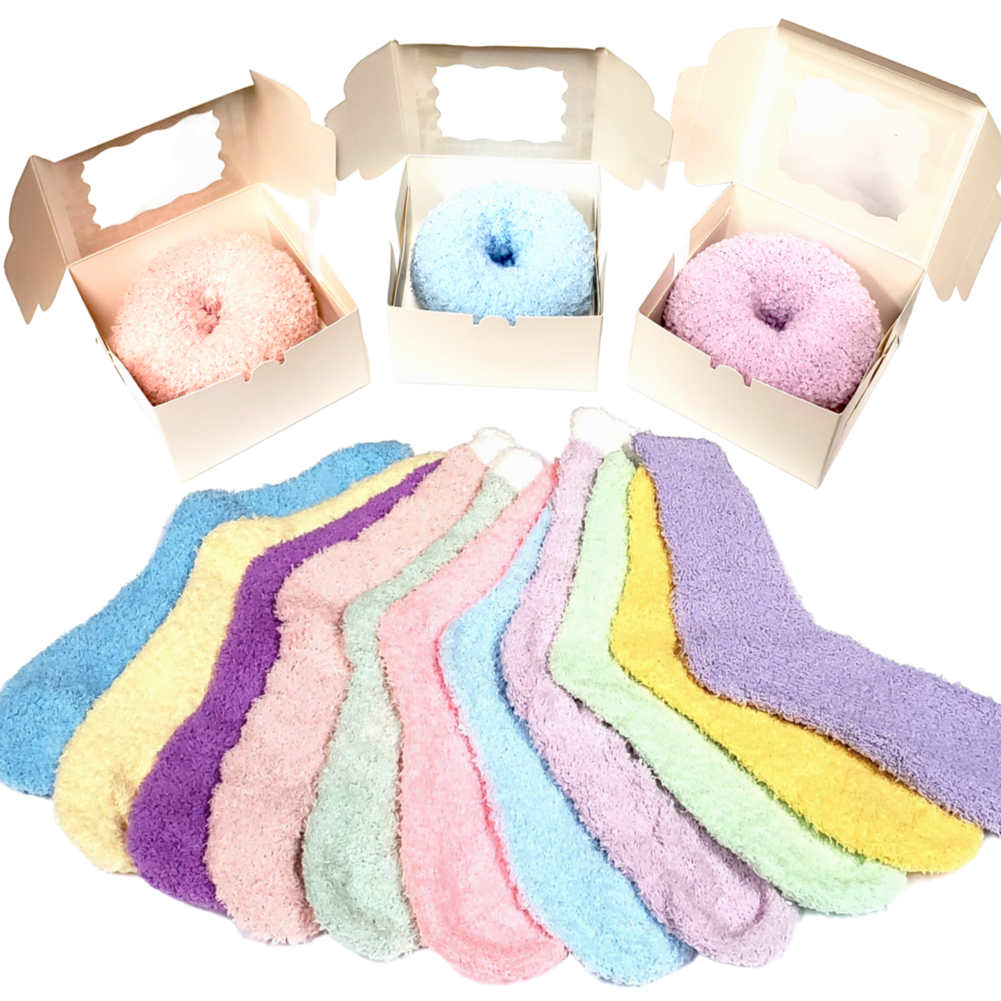 Pastel Fuzzy Socks Donuts