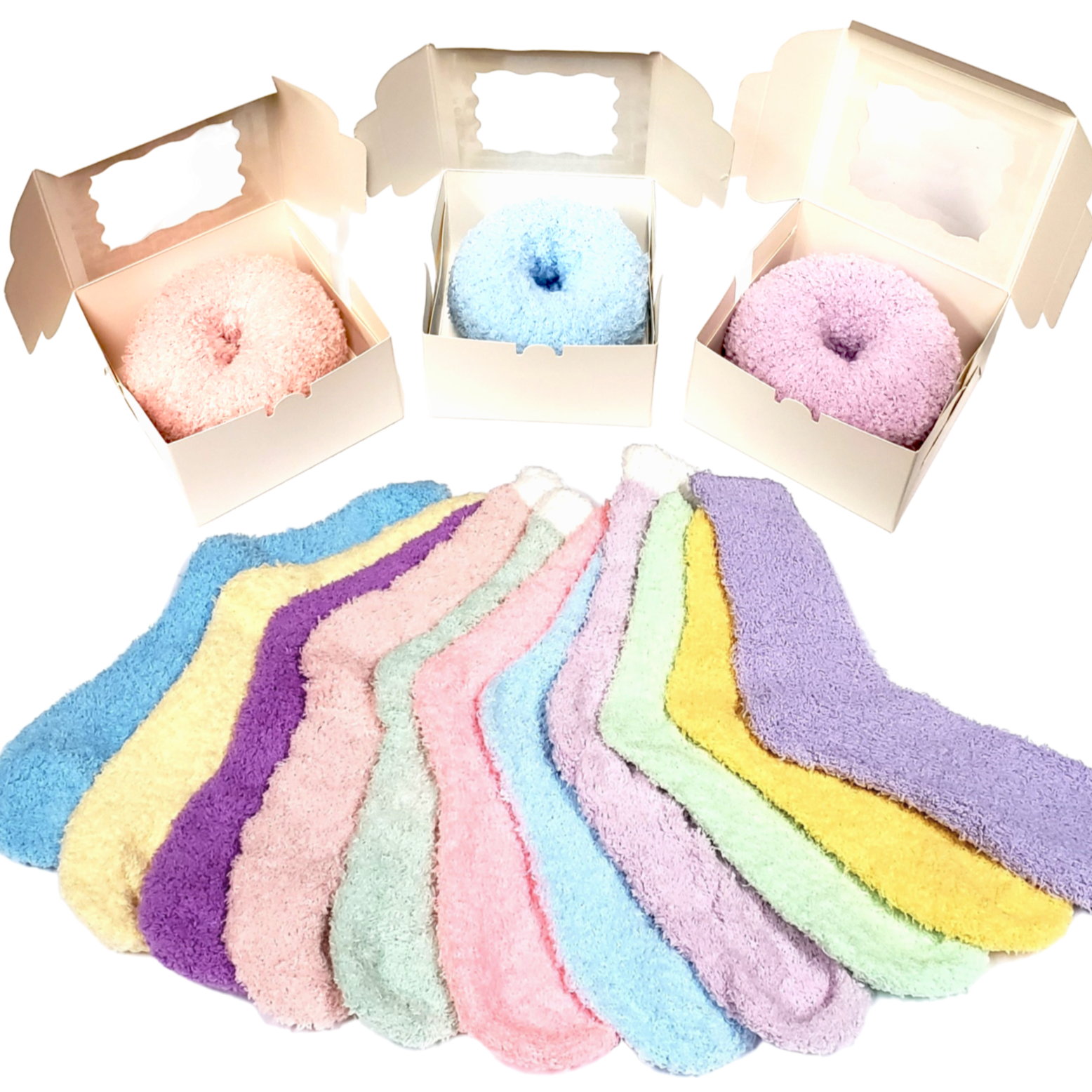 Pastel Fuzzy Socks Donuts