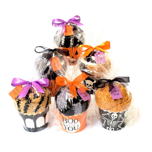 Halloween fuzzy cupcake socks with ribbon bow