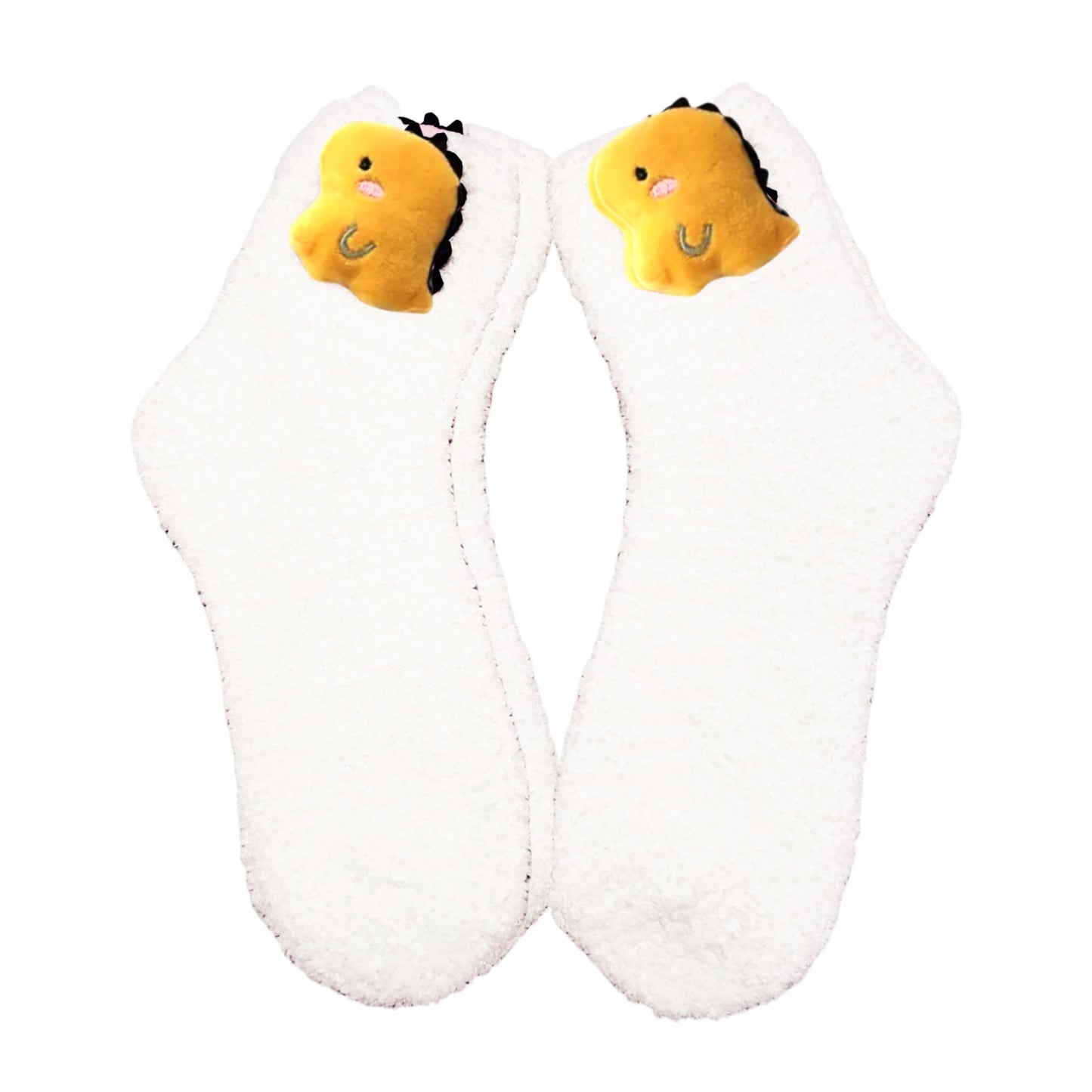Yellow Dinosaur fuzzy Socks for adults and teens