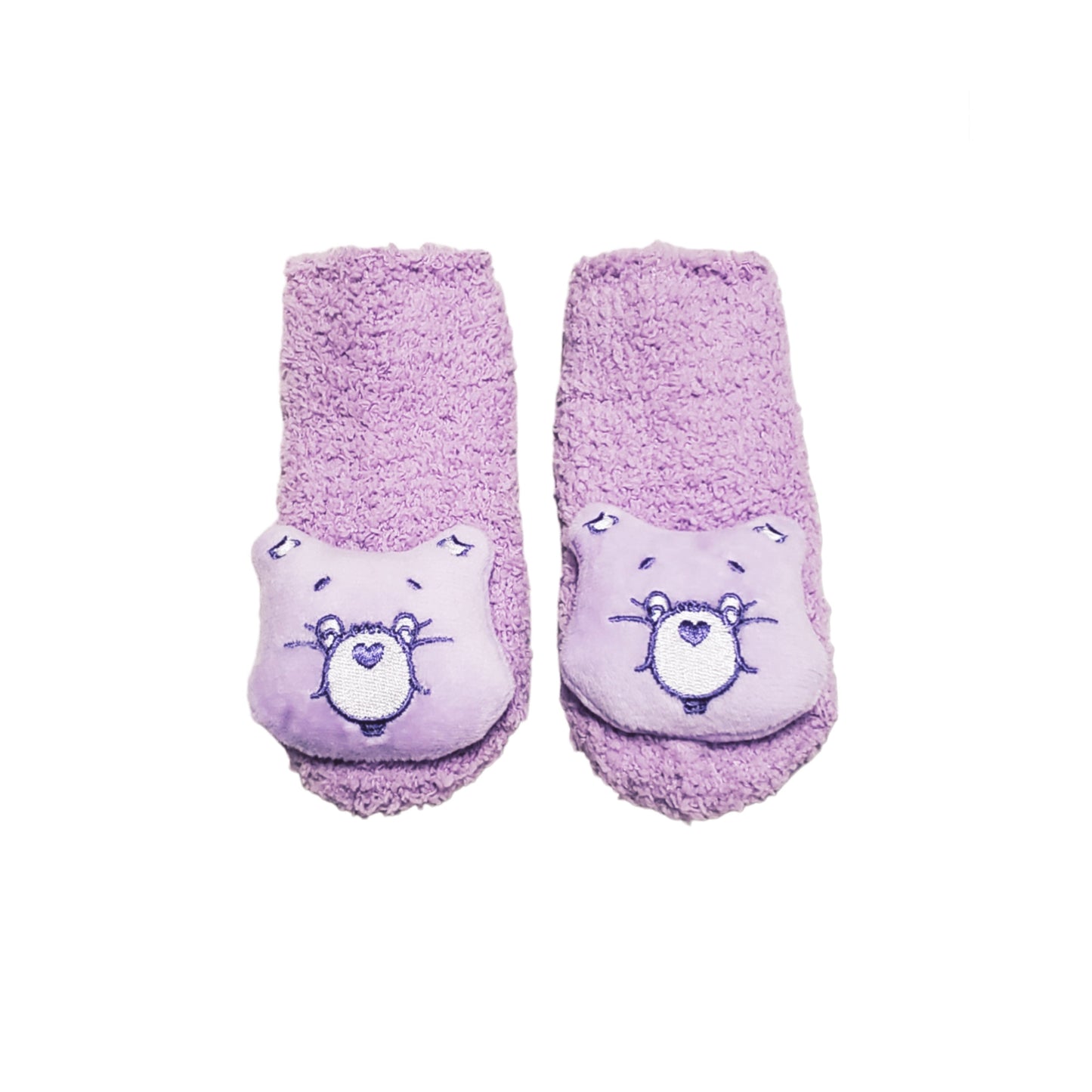 Purple Care Bear fuzzy socks for baby and toddler