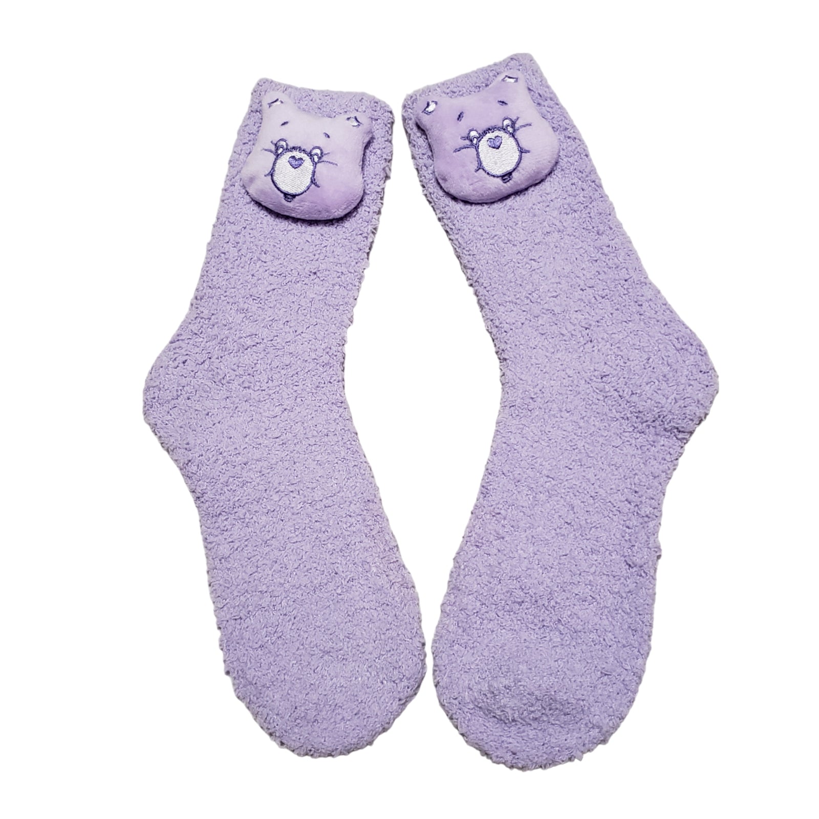 Purple Care Bear fuzzy socks for adults and teens