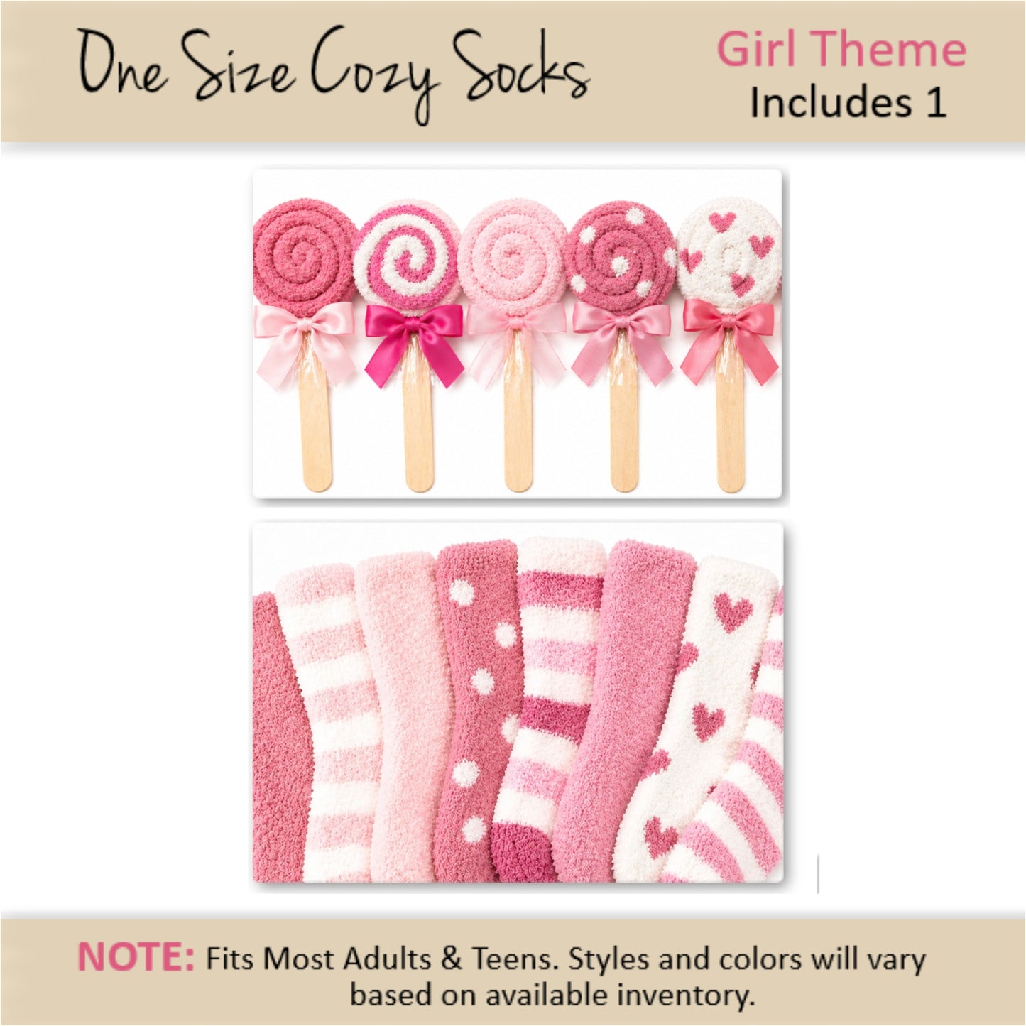 Girl Baby Shower Favors — Pink Cozy Socks Lollipop Gift