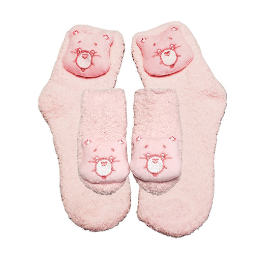Mommy and Me Pink Bear Cozy Socks