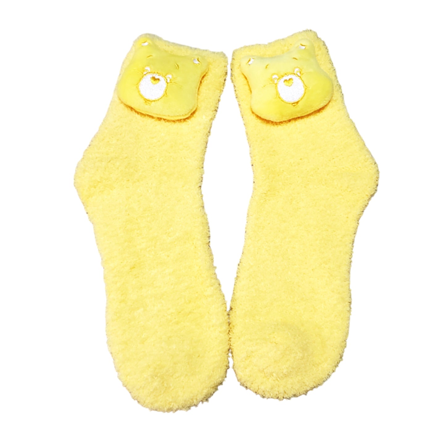 Yellow Care Bear fuzzy socks for adults and teens