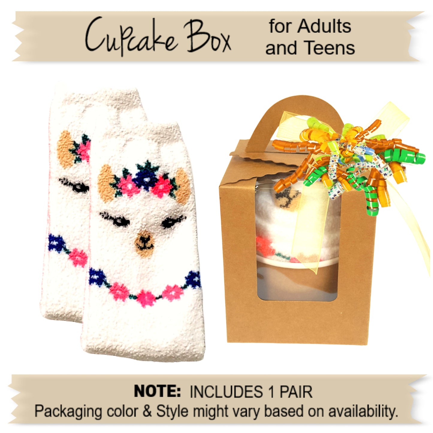 Llama Cupcake Socks Gift Box for Women and Teens