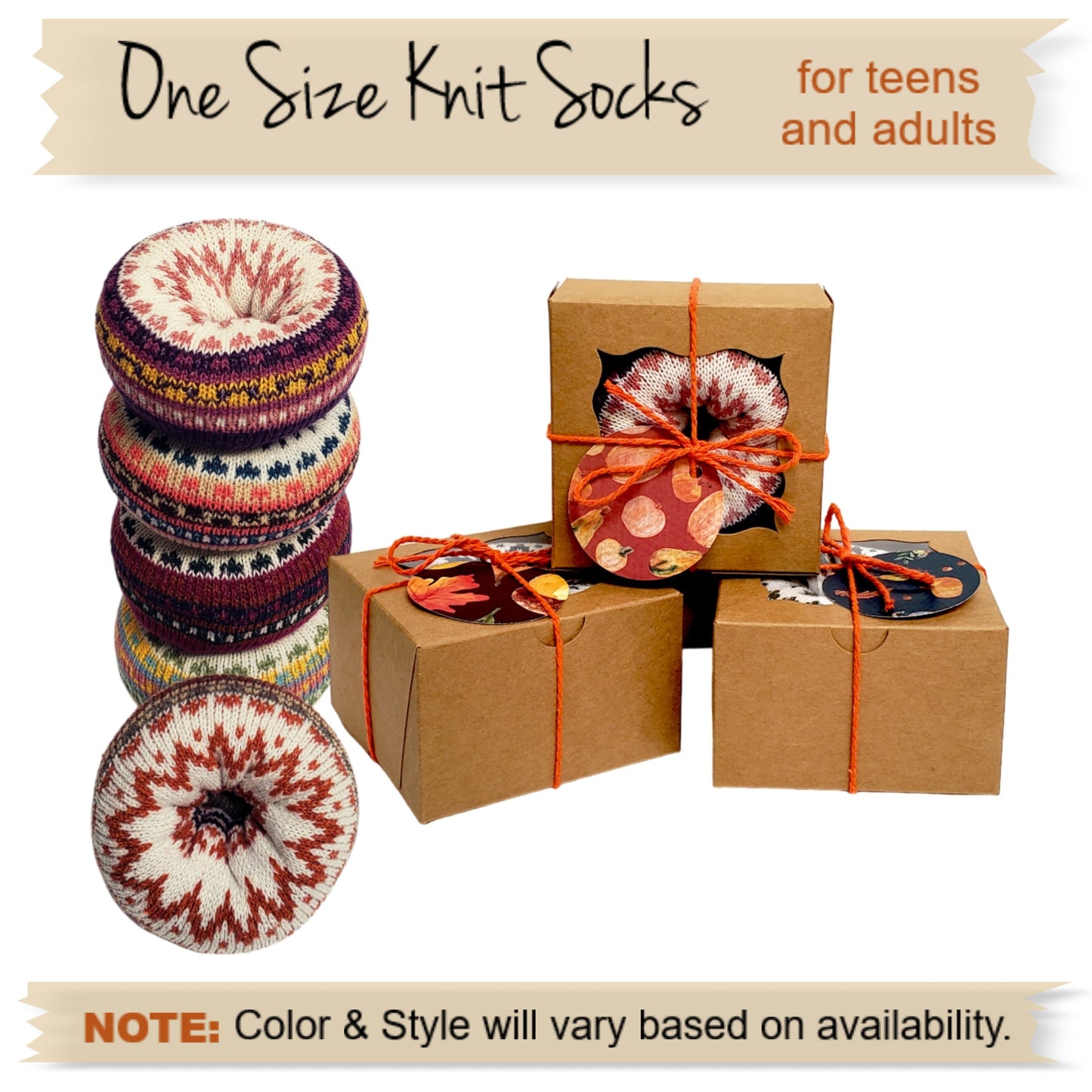 Fall gift box. Seasonal Donut socks favors for adults and teens