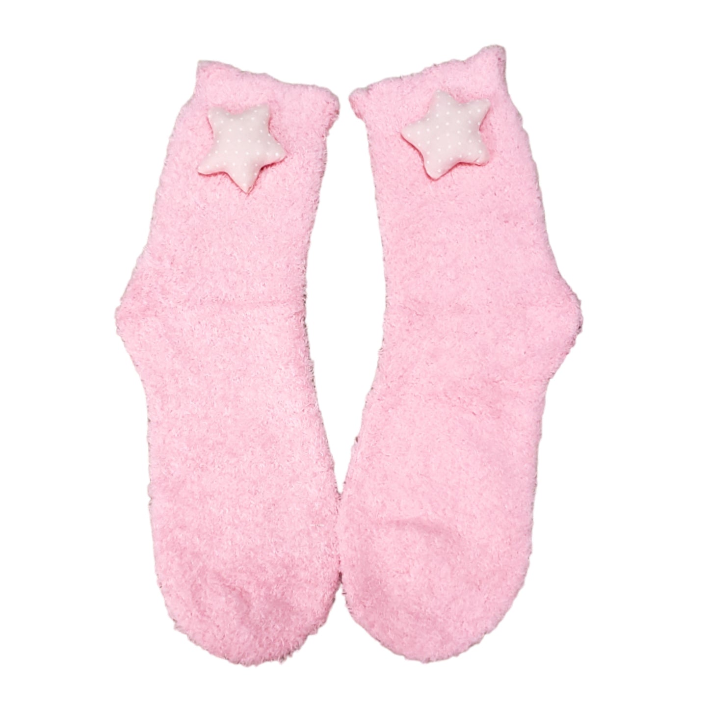 Pink fuzzy Socks with plush Star embellishment on side