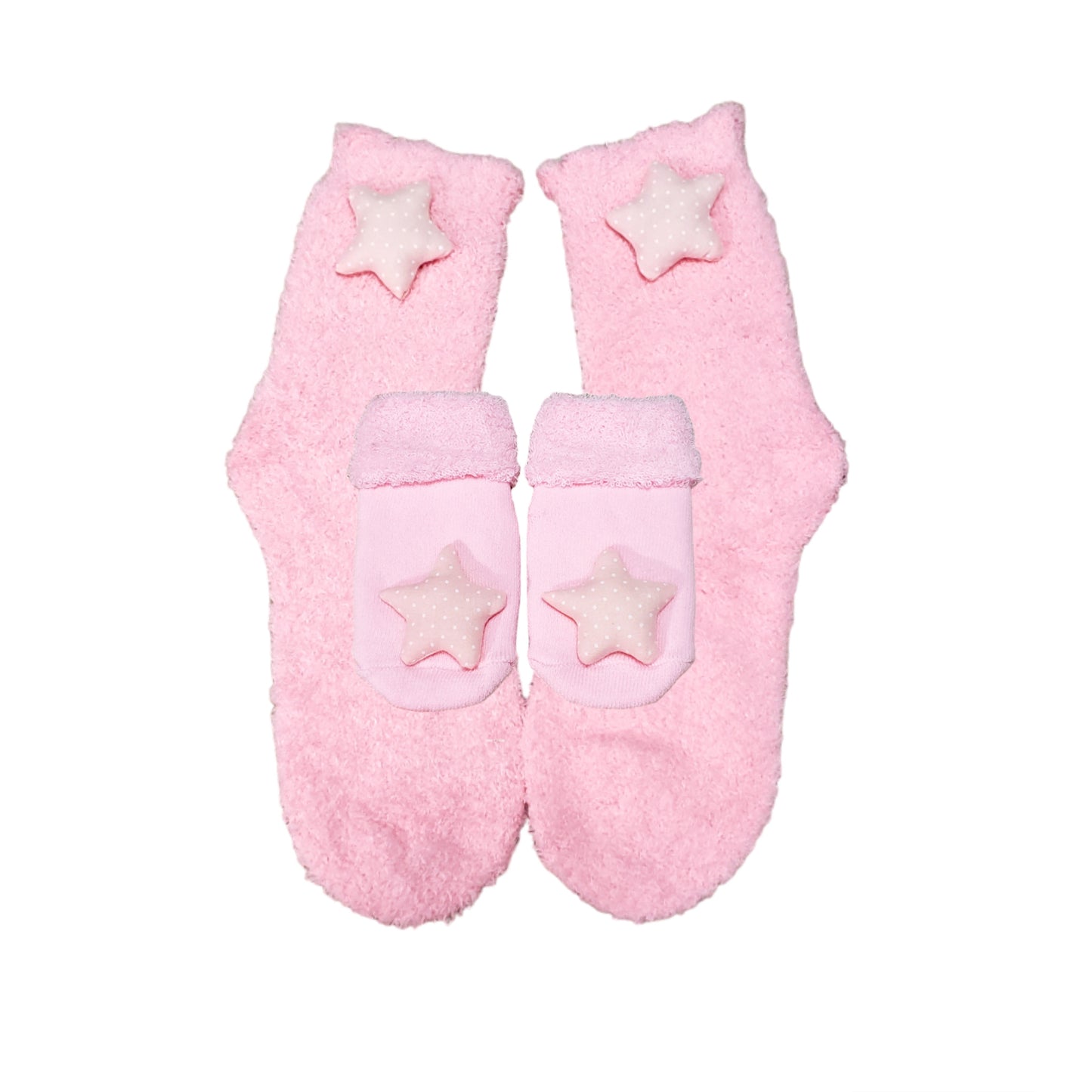 Pink Mommy and Me Matching Socks with plush Star embellishment