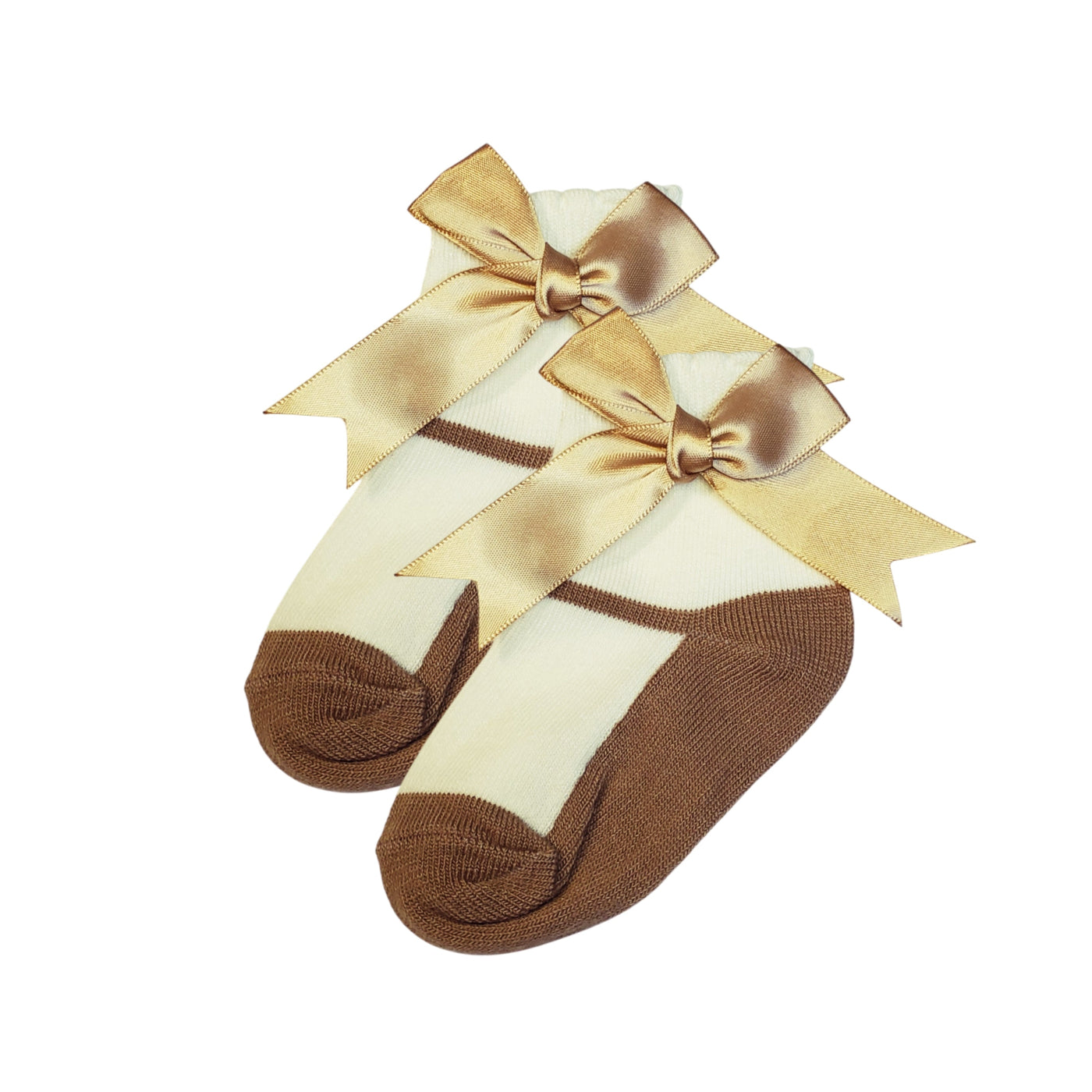 Brown baby girl socks with side bow – lightweight socks for babies and toddlers, sizes 3-12 months and 1-2 years