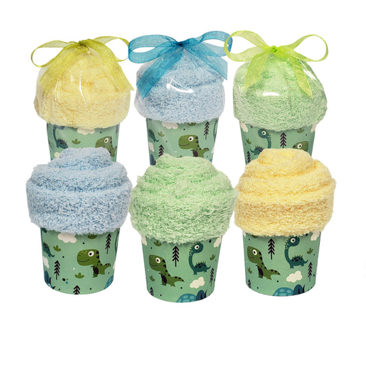Dinosaur Theme Cupcake Fuzzy Socks Party Favors for Guests, Adults and Teenagers