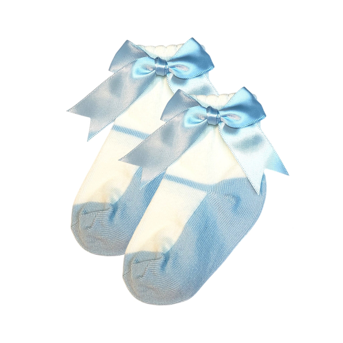 Light blue baby girl socks with side bow – soft and breathable socks for babies and toddlers, sizes 3-12 months and 1-2 years