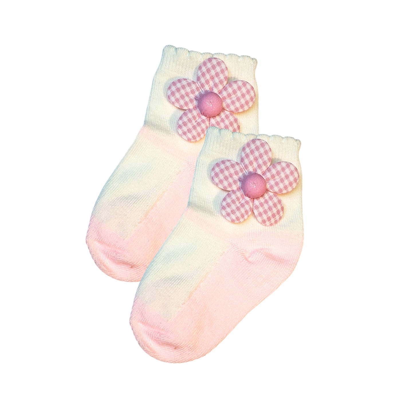 Light pink baby girl socks with side fabric flower – soft, breathable everyday socks for 3–12 months and 1–2 years