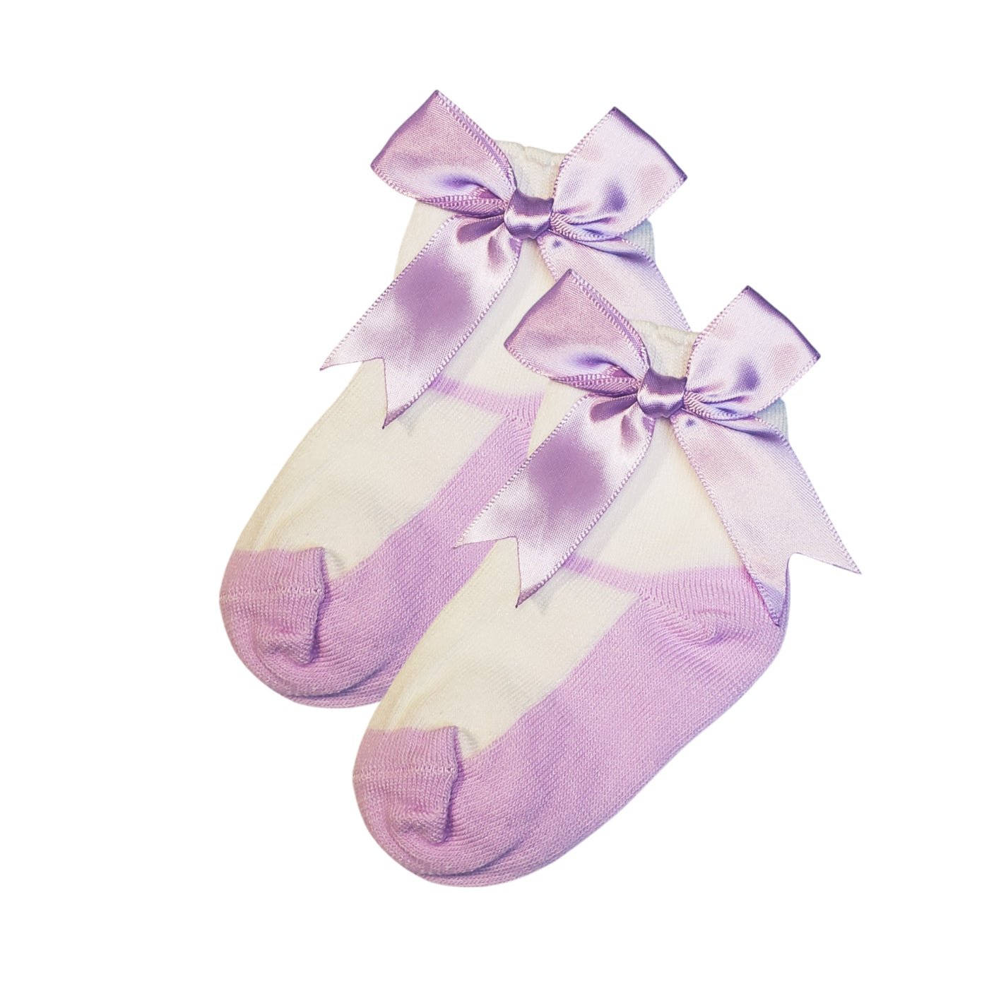 Light purple baby girl socks with side bow – breathable dressy socks for babies and toddlers, sizes 3-12 months and 1-2 years