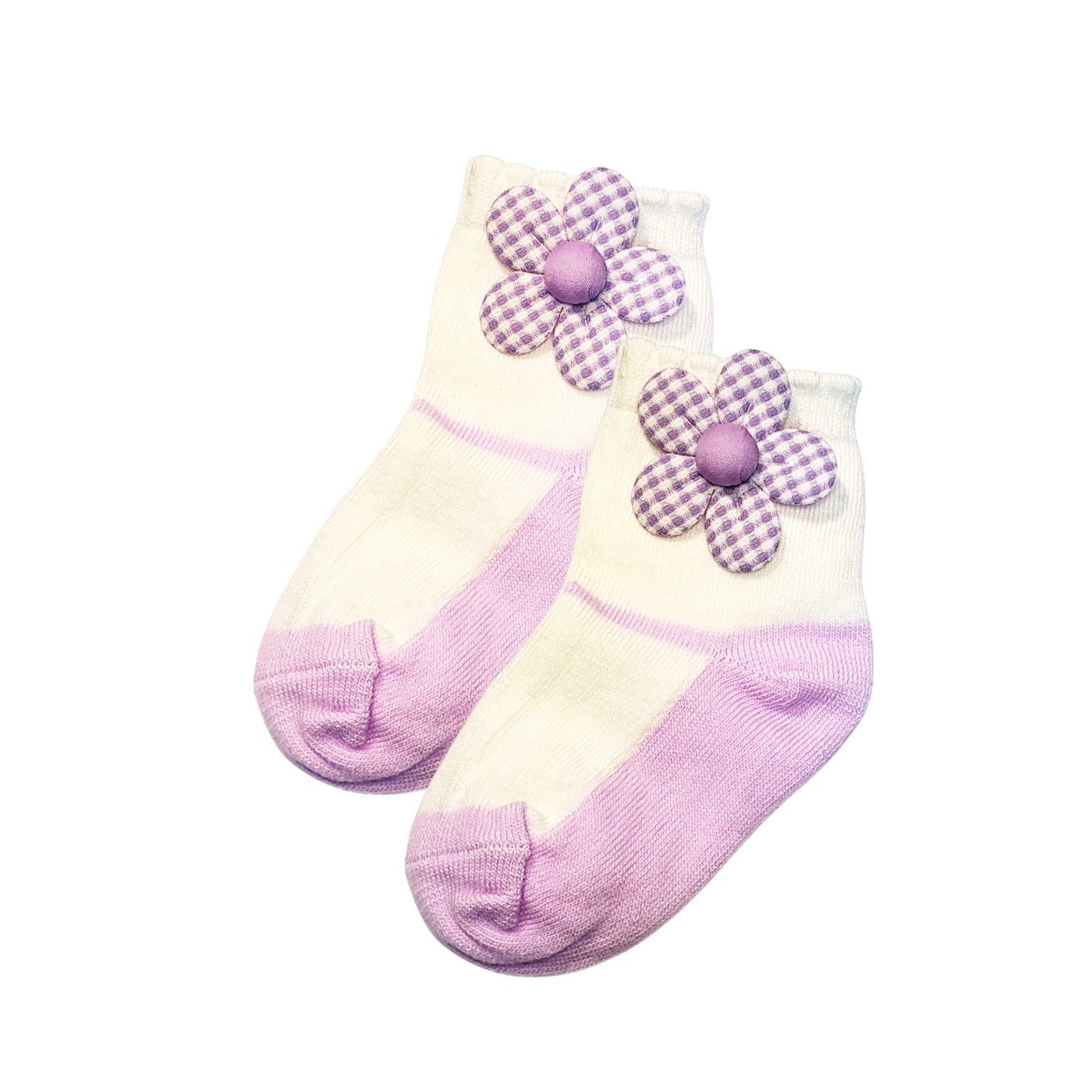 Light purple baby girl socks with side flower – lightweight casual socks for babies and toddlers