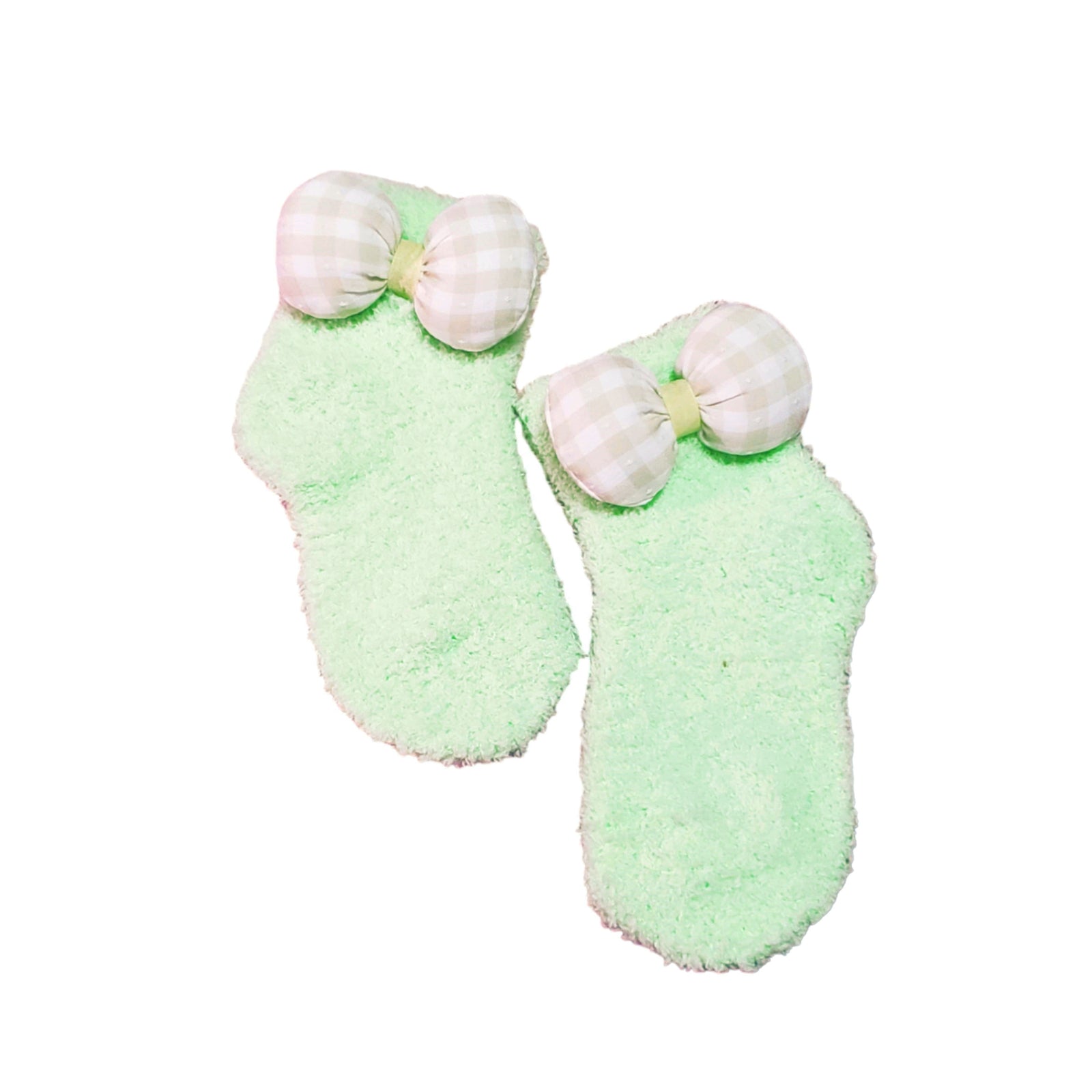 Green Bow fuzzy socks for babies and toddlers
