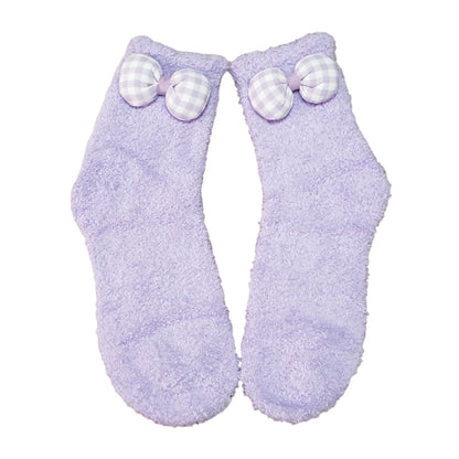 Purple Bow fuzzy socks for adults and teens