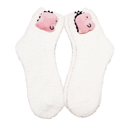 Pink Dinosaur Cozy Socks for Adults and teens