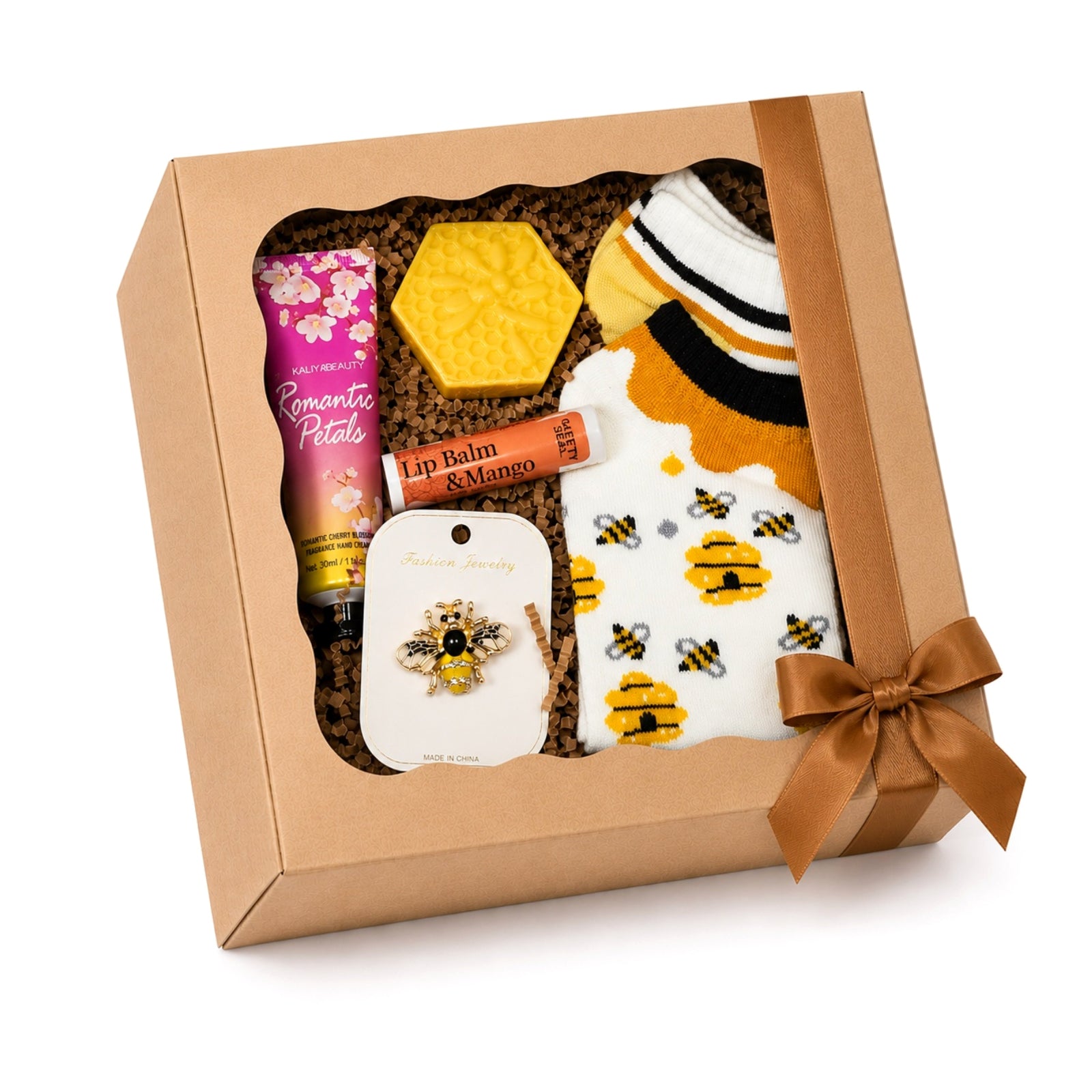 Bee Lovers Gift Box for Her, Bee Socks Self-Care Gift Set, Bee-Happy Birthday Gift for Women, Just Because Gift — Ready to Gift