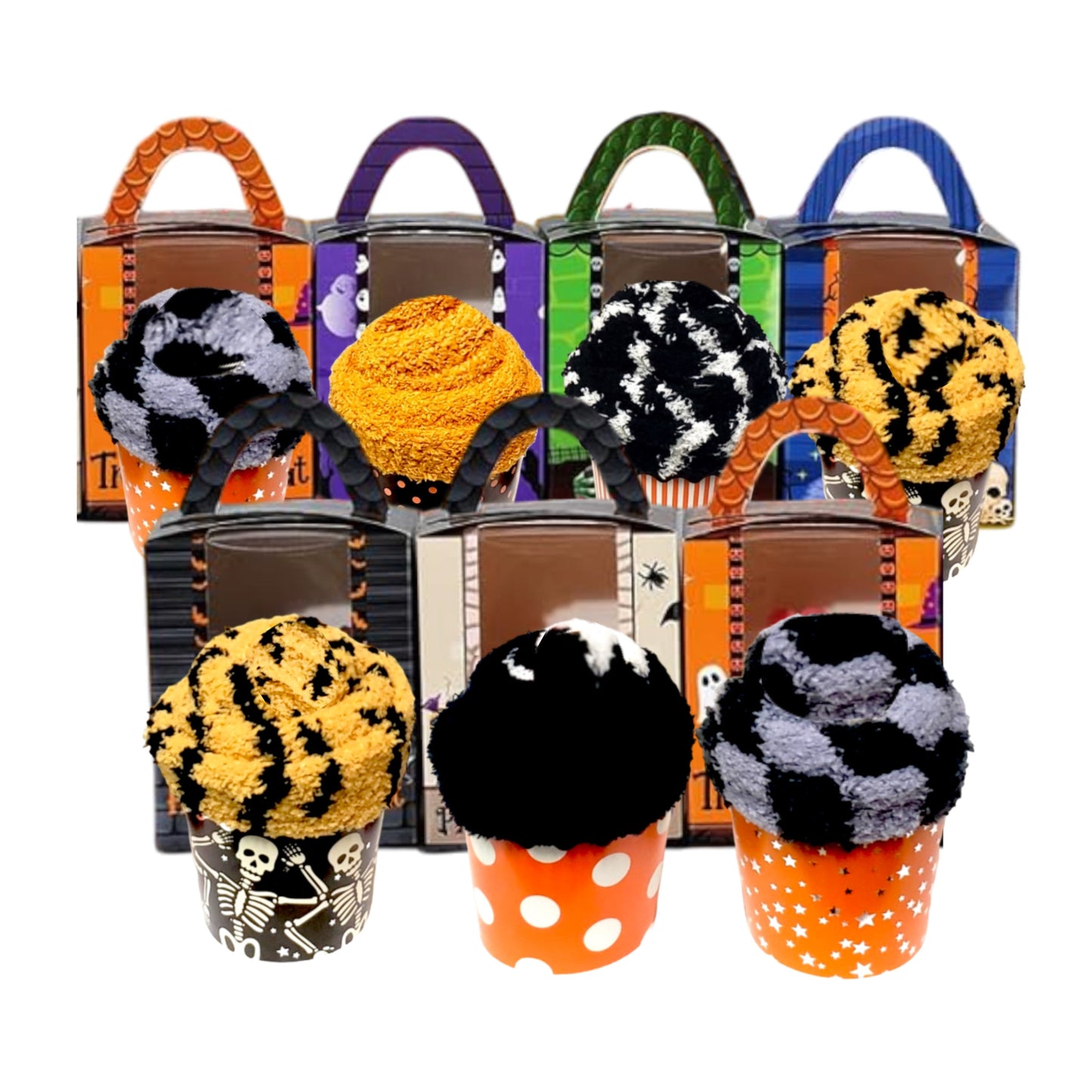 Halloween fuzzy cupcake socks gift box for adults and teens