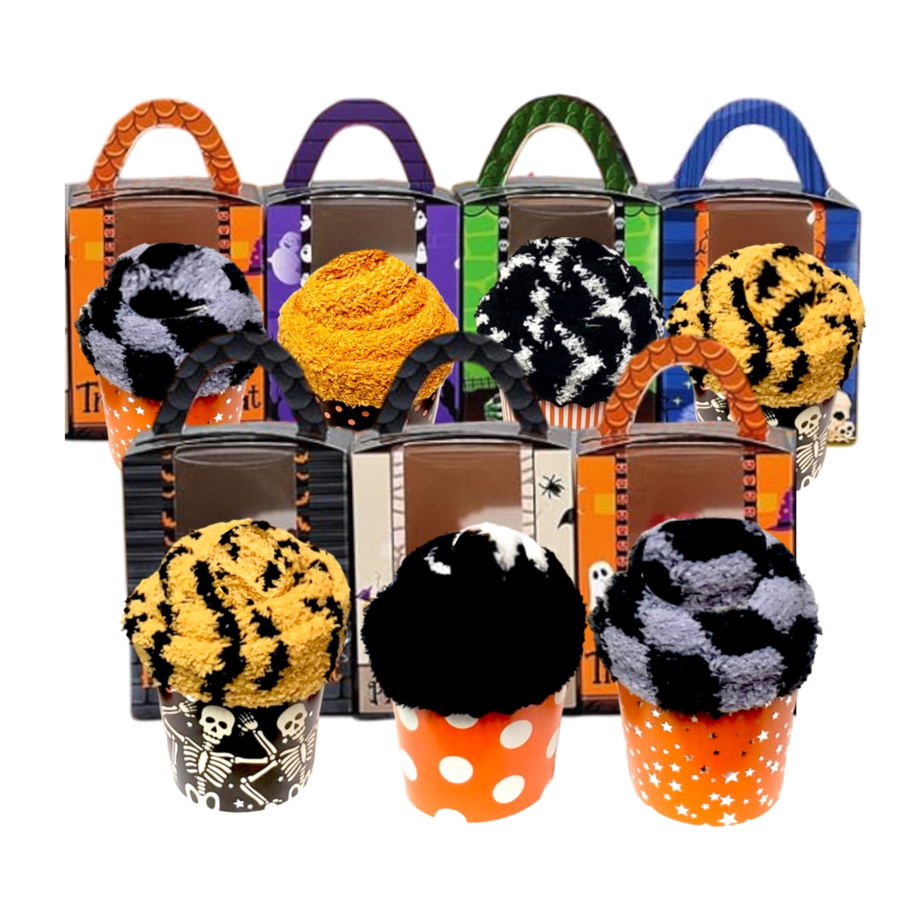 Halloween fuzzy cupcake socks gift box for adults and teens
