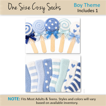 Boy Baby Shower Favors — Blue Cozy Sock Lollipop Gift