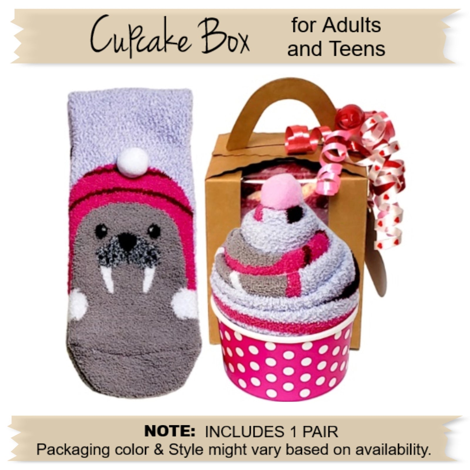 Walrus Cupcake Socks Gift Box for Women and Teen Girls