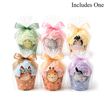 Safari Baby Shower Favors — Cozy Sock Cupcake Gift, Zoo Animal Party Favors, 