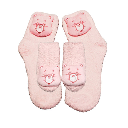 Mommy and Me Pink Bear Cozy Socks