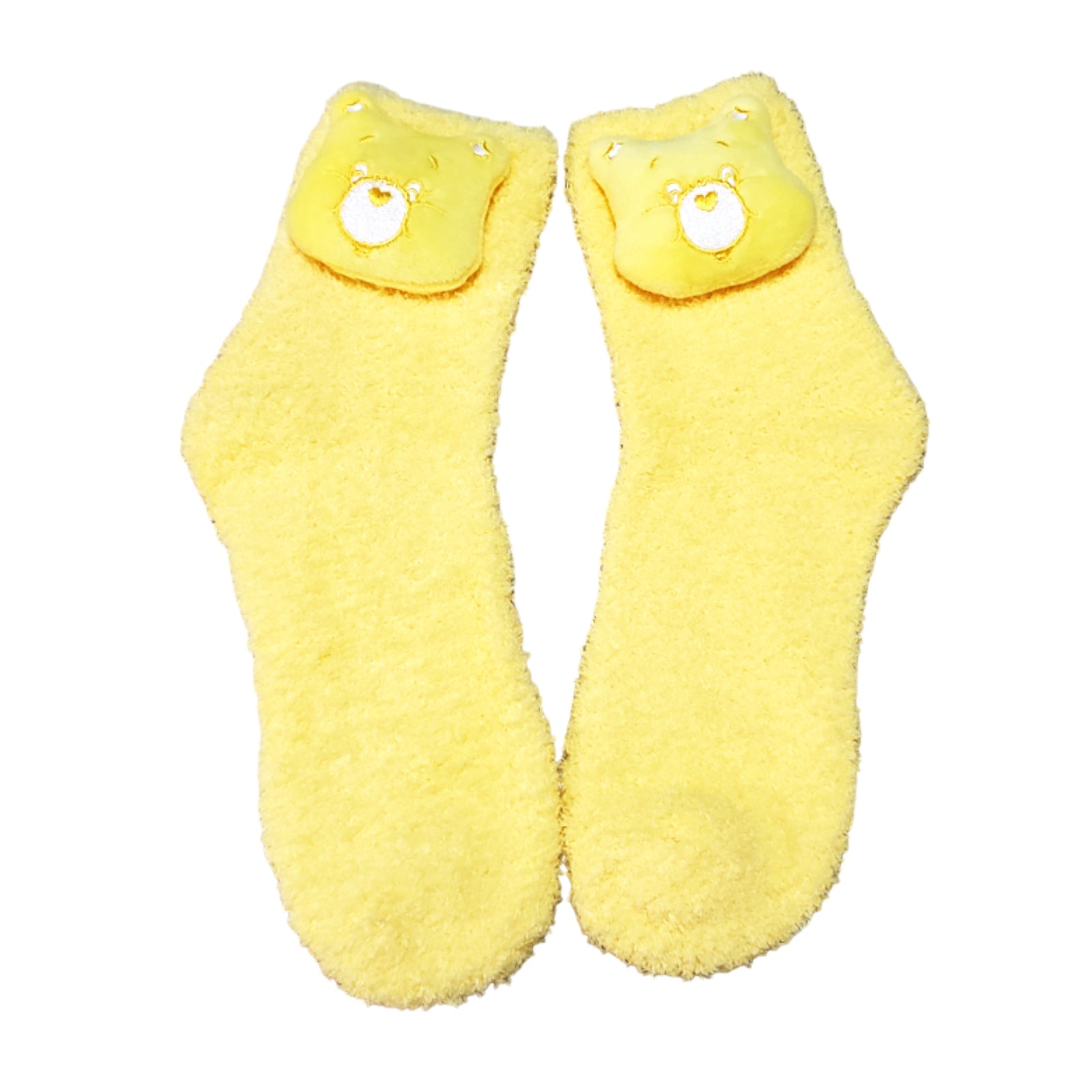 Yellow Care Bear fuzzy socks for adults and teens