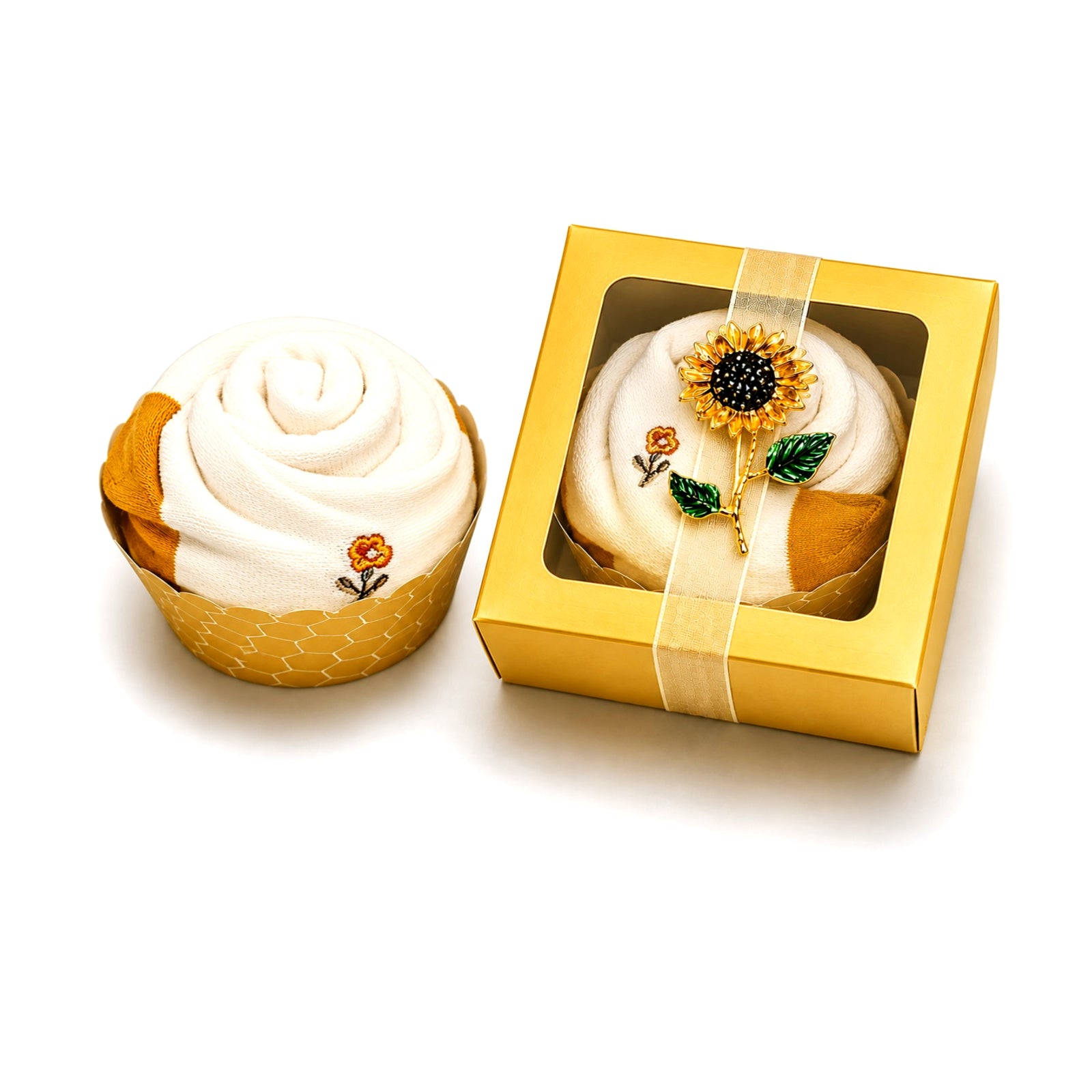 Sunflower Gift for Her—Cupcake Socks Gift Box, Thank You Gift, Sunflower Theme Gift for Guest, Cute Gift for Women, Small Appreciation Gift