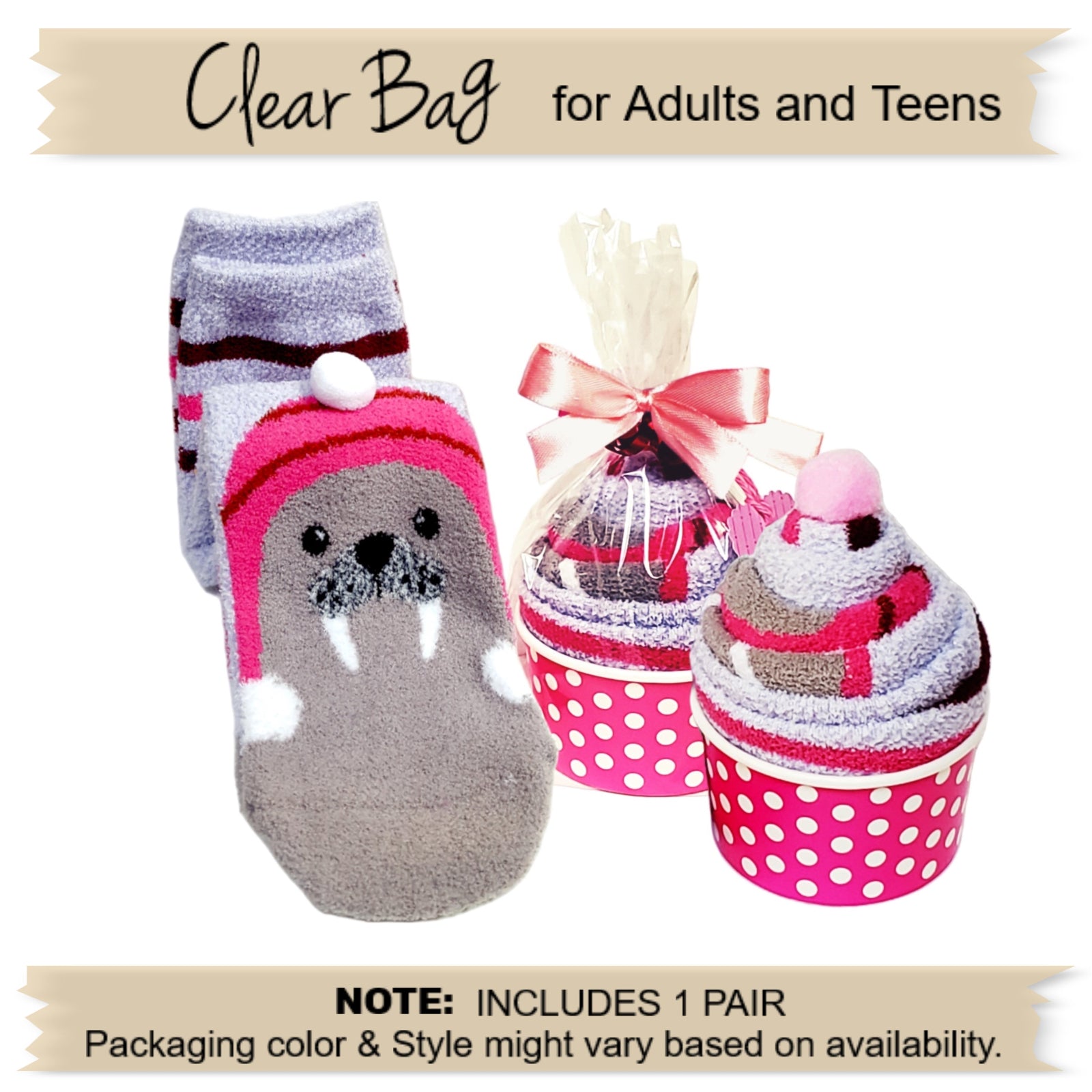 Walrus Novelty Cupcake Socks Gift for Women and Teen Girls