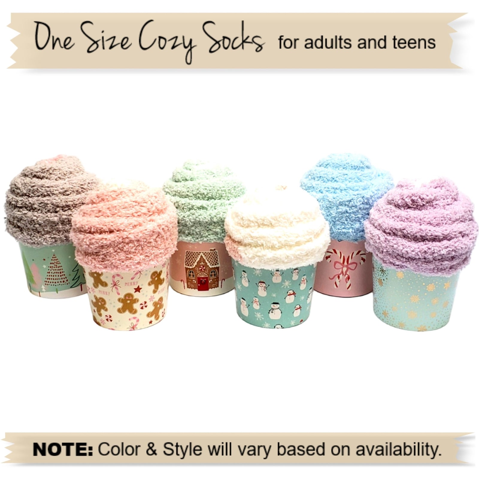 Pastel Christmas Party Favors, Cozy socks cupcakes for adults and teens