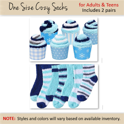 Winter Cozy Socks Cupcake Gift Box — Blue Holiday Gift